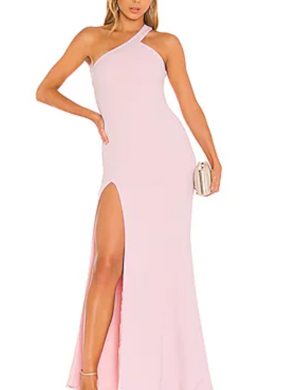 NBD One-Shoulder Light Pink Gown with Thigh Slit